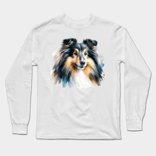 Shetland Sheepdog Watercolor Painting - Beautiful Dog Long Sleeve T-Shirt